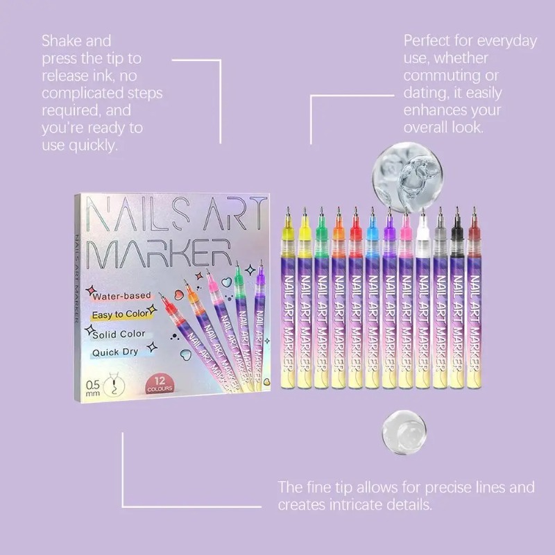 12Pcs/Set Multicolor Nail Art  - đánh giá và giá Correction Pen Fine